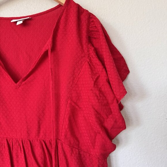 Knox Rose Ruffle Short Sleeve A Line Dress RED Womens Medium Relaxed Fit - Picture 3 of 8